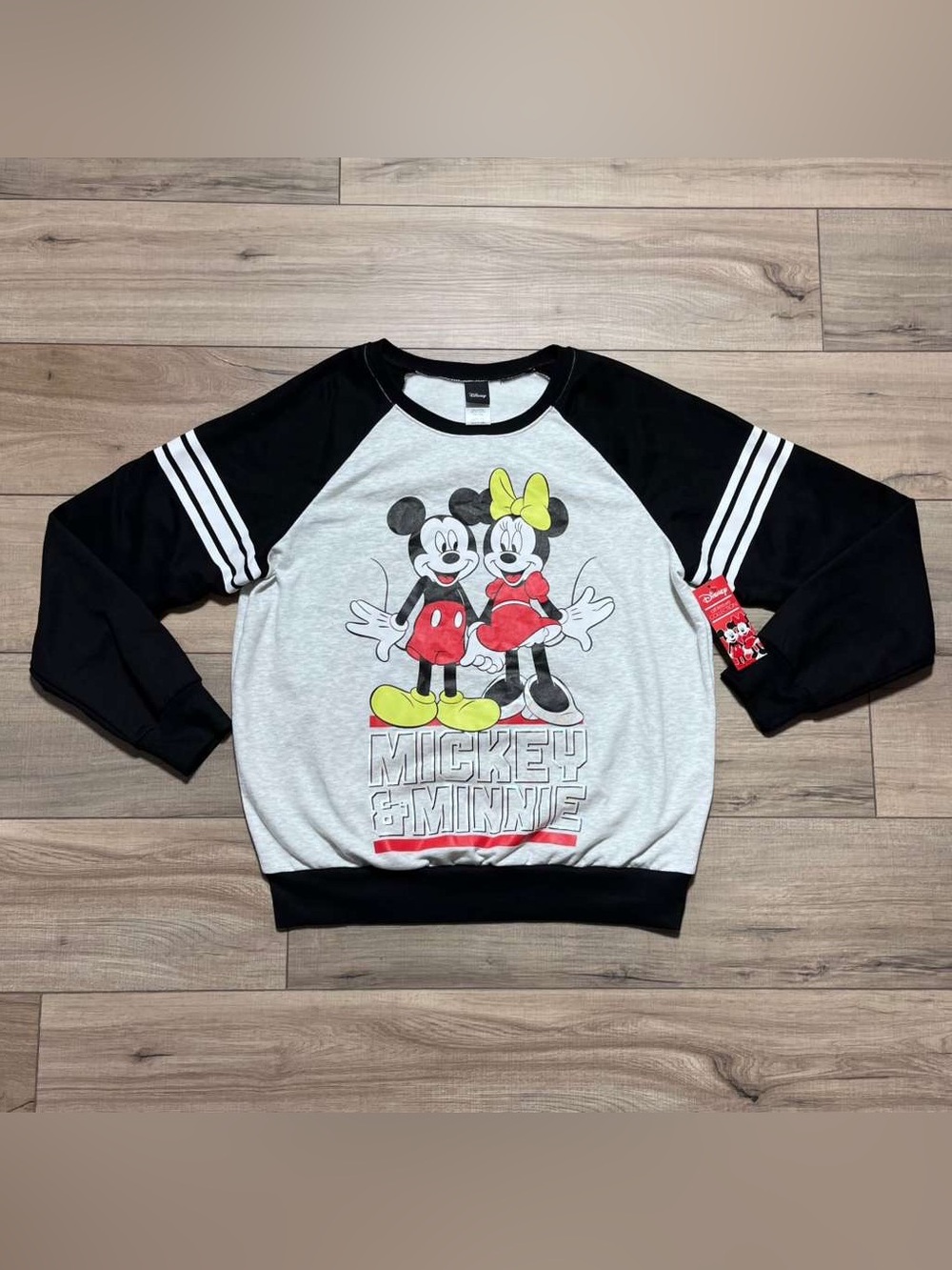 Disney Womens Juniors Mickey And Minnie Raglan Sleeve Sweatshirt Large (11-13)